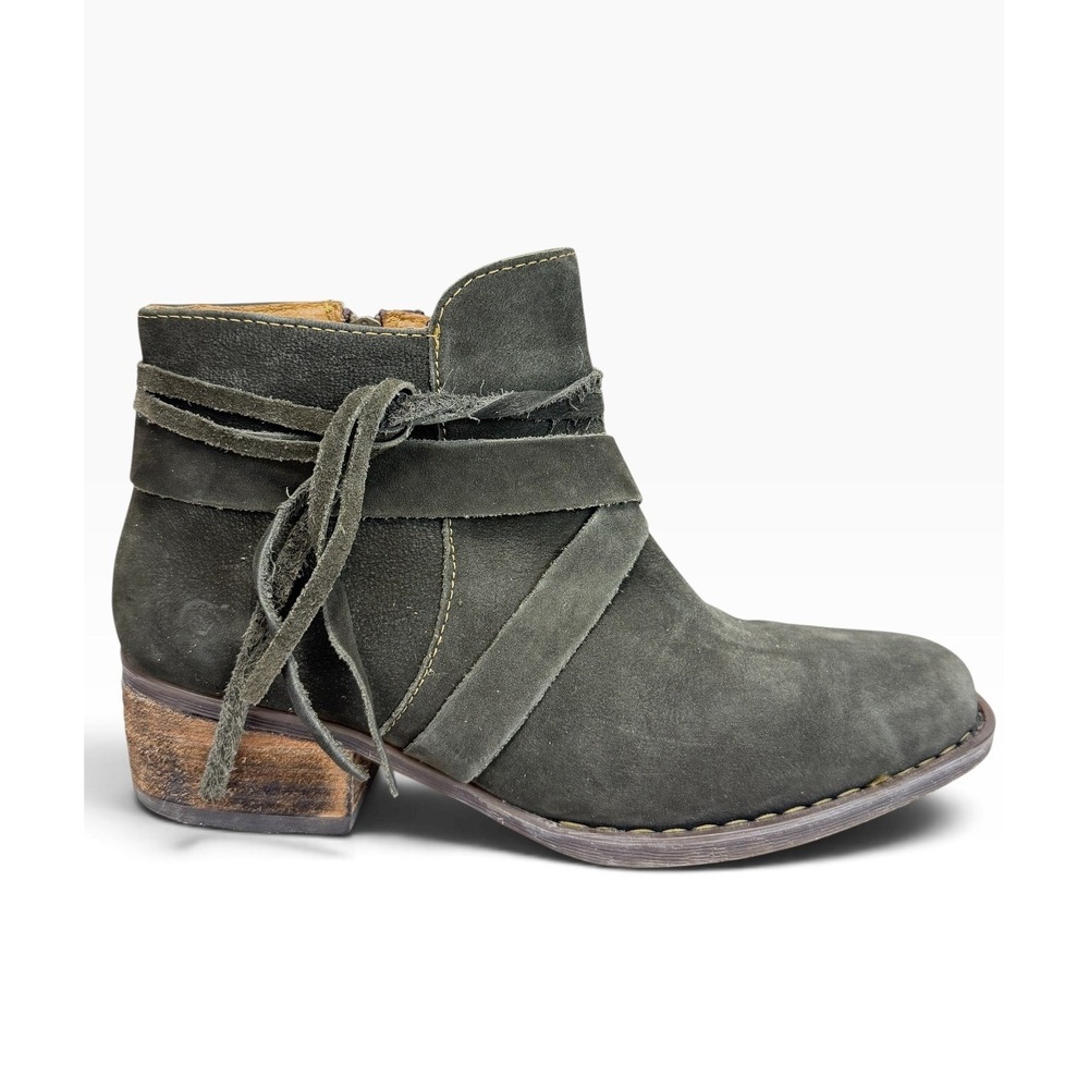 Born Migo Womens Olive Green Suede Leather Wrap Strap Ankle Boots Size 9 F16716